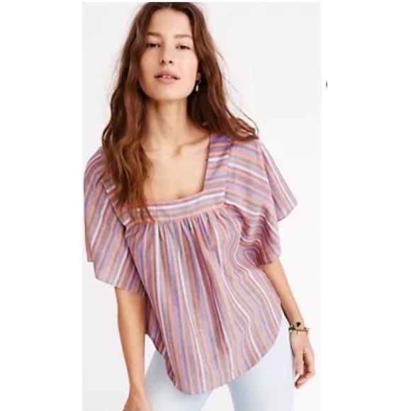 Madewell Butterfly Top in Rainbow Stripe in Pink New with Tags Style #L3049 - Picture 2 of 8